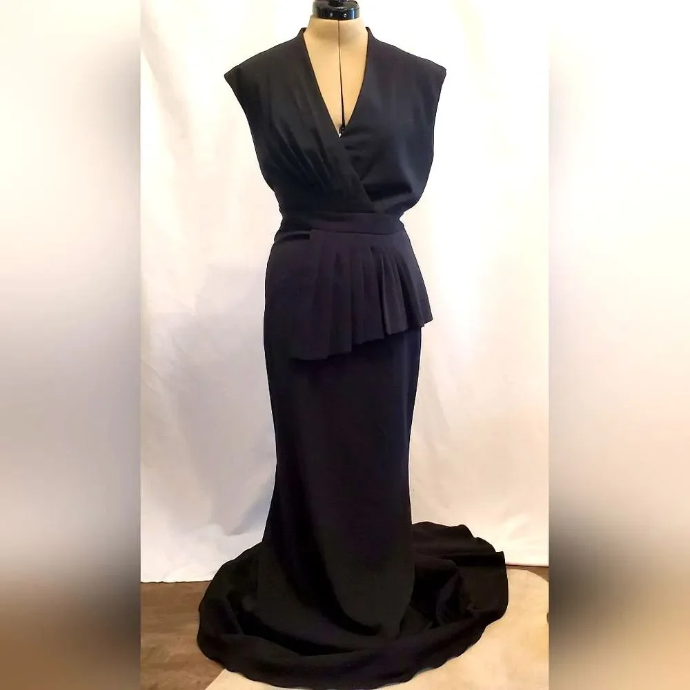 Badgley Mischka Women's Mermaid Gown 6 Black V-Neck Cap Sleeve Eveningwear - Picture 6 of 13